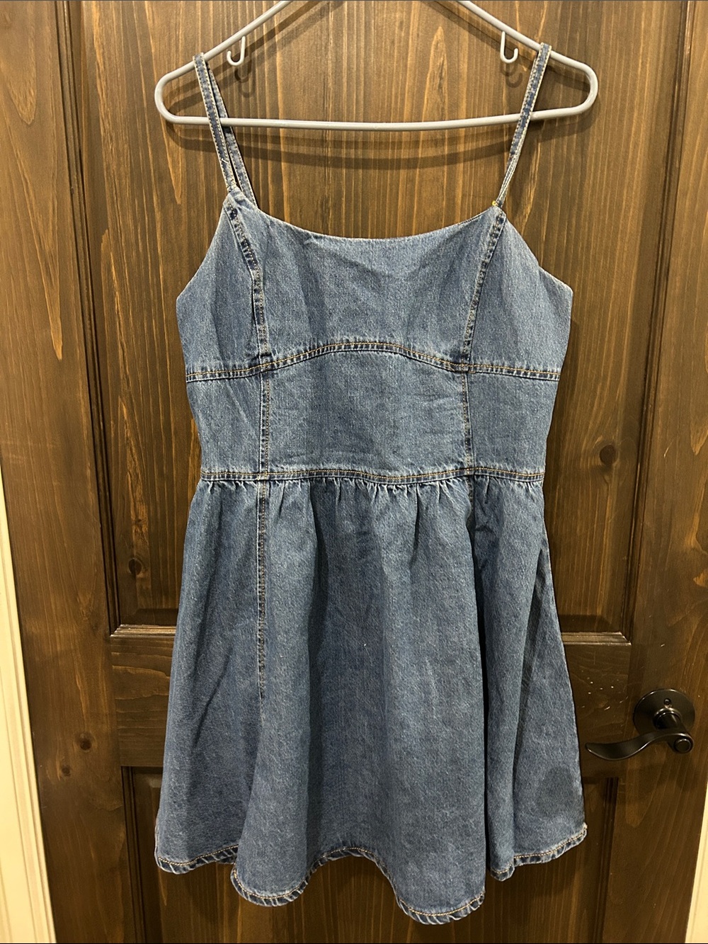 Women's Blue Denim Mini Dress with Spaghetti Straps
